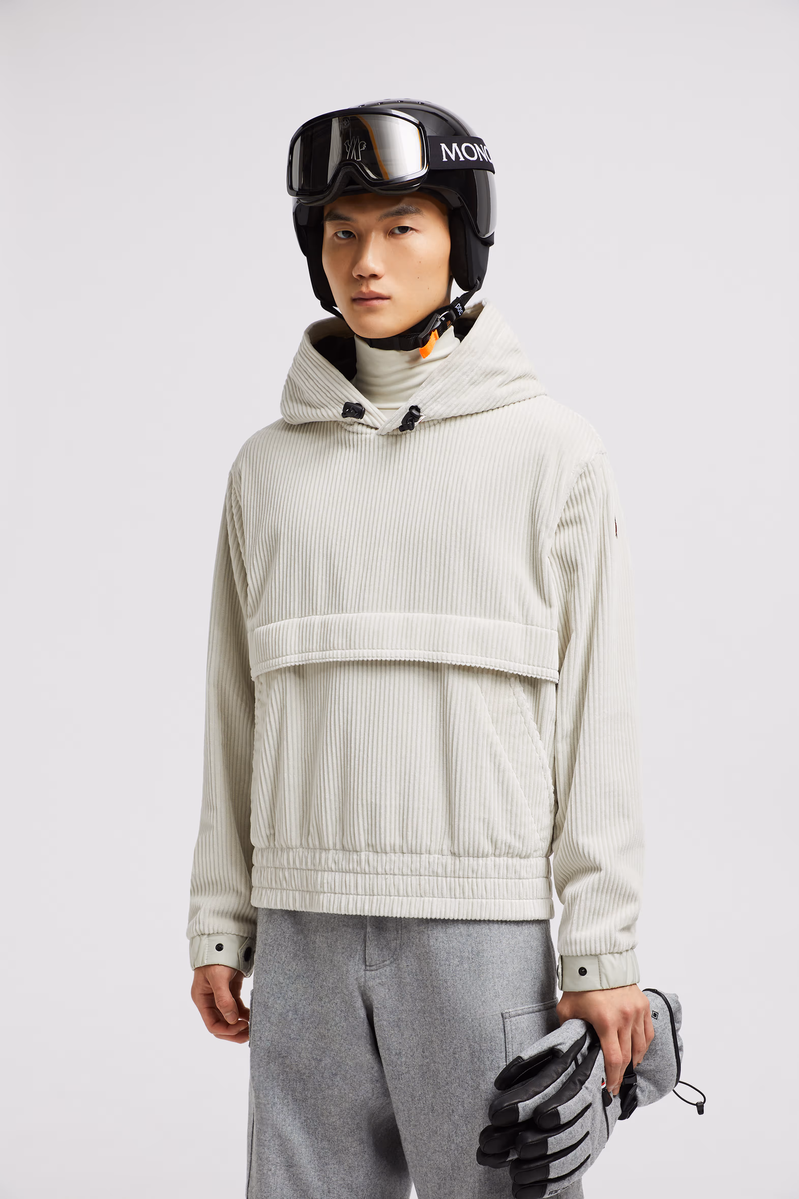 Corduroy Hoodie Men White Ivory Moncler 0